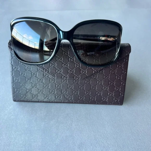 Gucci Black Gradient square Sunglasses monogram wrap sun beach eyewear pool cat - Picture 2 of 9
